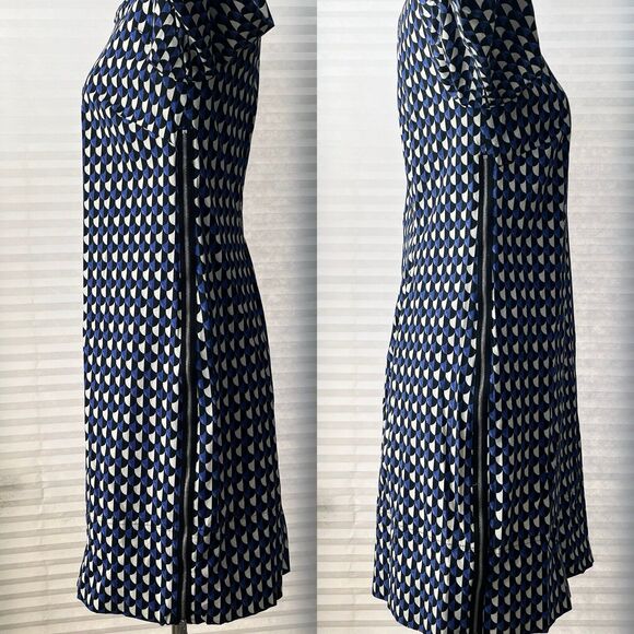J. Crew Jersey Geo Print Midi Dress Size 6 Sheath style, Eposed side zips. - Picture 3 of 7